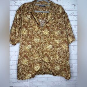 Peruvian Connection Botanical Print Button-Up Shirt Mens size XXL‎